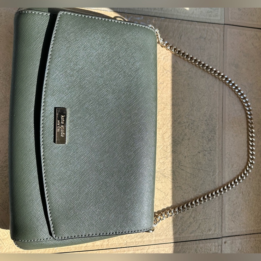Forest green KATE SPADE with gold chain strap and matching green shoulder strap